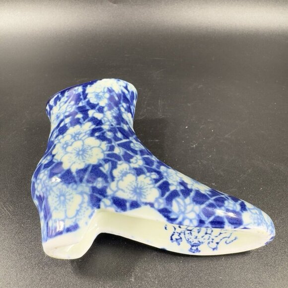 Vintage Victorian Era Inspired Ceramic Boot Shoe Planter Small Vase Floral Blue - Picture 8 of 13